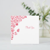 Coral Pink Floral Butterfly Garden Square Hochzeit Dankeskarte (Stehend Vorderseite)