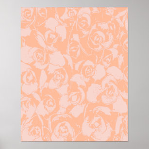 Coral Pink Floral Illustration Botanisch Poster