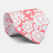 Coral Pink Floral Rose Wedding Neck Tie Krawatte (Gerollt)