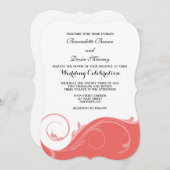 Coral Pink floral Swirl Bracket Wedites Einladunge Einladung (Vorne/Hinten)