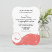 Coral Pink floral Swirl Bracket Wedites Einladunge Einladung (Stehend Vorderseite)