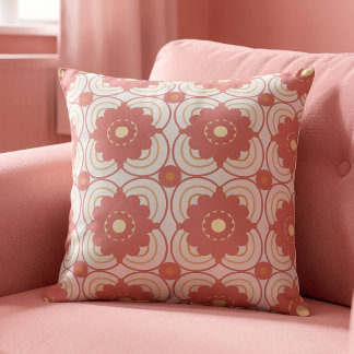 Coral Pink Flowers On Cream Kissen