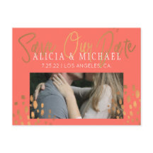 Coral Pink FOTO Gold Typografy Wedding Rett Date