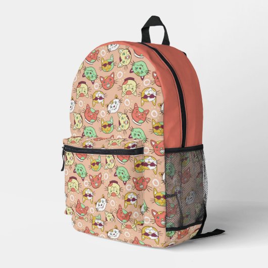 Coral Pink Funny Cat Faces Kinder Bedruckter Rucksack (Rückseitige Ecke Rechts)
