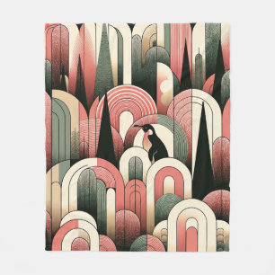 Coral Pink Geometric Abstrakt Art Deco Pinguin Fleecedecke