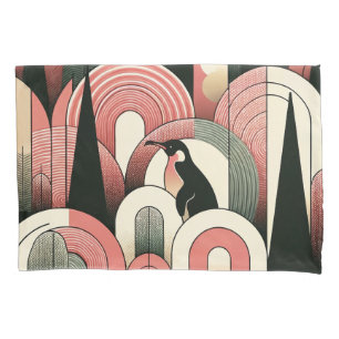 Coral Pink Geometric Abstrakt Art Deco Pinguin Kissenbezug