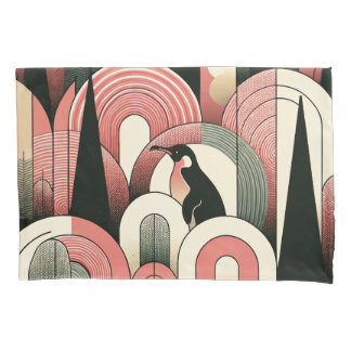 Coral Pink Geometric Abstrakt Art Deco Pinguin Kissenbezug