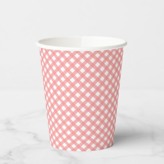 Coral Pink Gingham Paper Cups Pappbecher (Links)