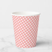 Coral Pink Gingham Paper Cups Pappbecher (Vorderseite)