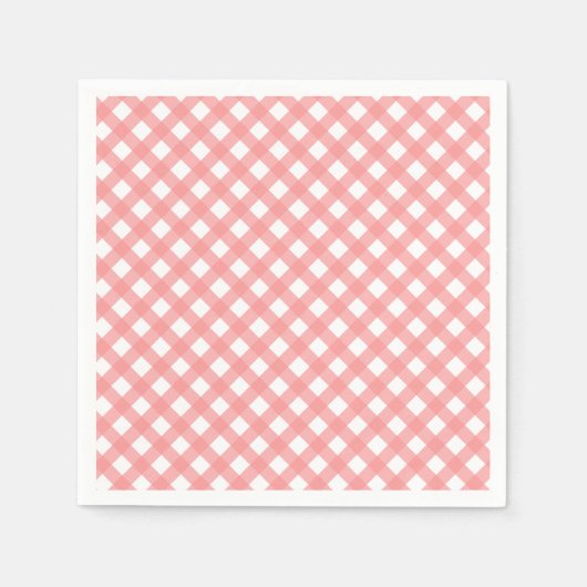 Coral Pink Gingham Paper Napkins Serviette (Vorderseite)