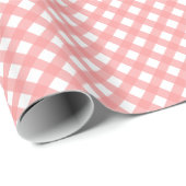 Coral Pink Gingham Print Glossy Wrapping Paper Geschenkpapier (Rolleneckpunkt)