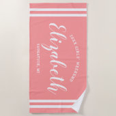 Coral Pink Girls Personalisierter Name Strandtuch (Vorderseite)