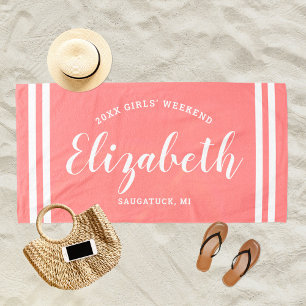Coral Pink Girls Personalisierter Name Strandtuch