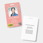 Coral Pink Glitzer Foto ID QR Strichcode Ausweis (Vorder- & Rückseite)
