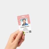 Coral Pink Glitzer Techniker Foto ID QR Strichcode Ausweis (Handheld)