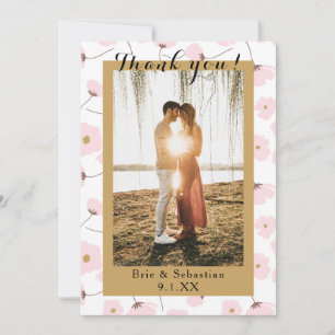Coral Pink & Gold Floral Foto Hochzeit Vielen Dank Einladung