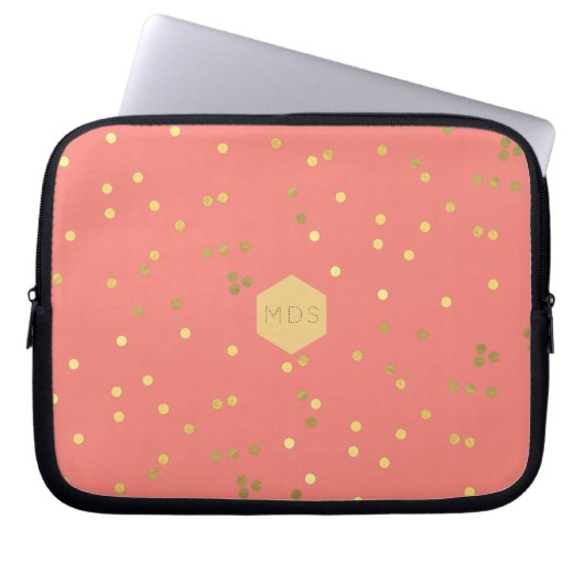 Coral Pink Gold Foil Confetti Sprinkles Monogramm Laptopschutzhülle (Vorderseite)