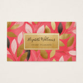 Coral Pink Gold Leaves Botanical Business Cards (Vorderseite)