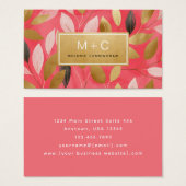 Coral Pink Gold Leaves Monogram Business Cards (Vorne & Hinten)