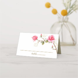 Coral Pink Gold Magnolia Hochzeit mit floraler Was Platzkarte