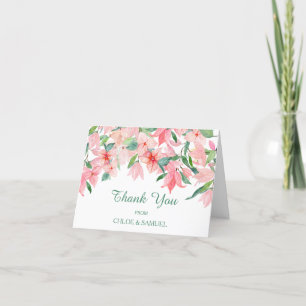 Coral Pink Green Floral Wedding Dankeskarte