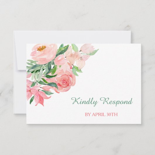 Coral Pink Green Floral Wedding Menu UAWG RSVP Karte (Vorderseite)