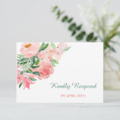 Coral Pink Green Floral Wedding Menu UAWG RSVP Karte (Stehend Vorderseite)