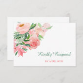 Coral Pink Green Floral Wedding Menu UAWG RSVP Karte (Vorne/Hinten)