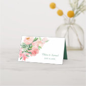 Coral Pink Green Floral Wedding Platzkarte (Rückseite)