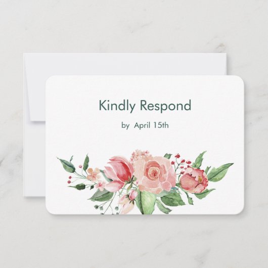 Coral Pink Green Rose Floral Wedding RSVP (Vorderseite)