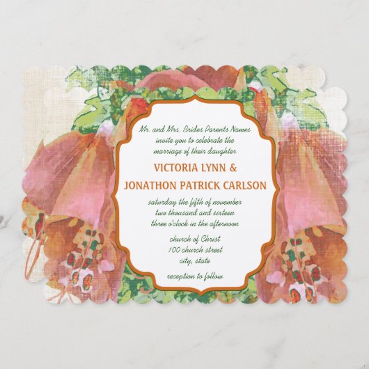 Coral Pink Green Wedding Typografy Wedding Einladung (Vorne/Hinten)