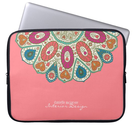Coral Pink Hand Drawn Henna Circle Muster Design Laptopschutzhülle (Vorderseite)