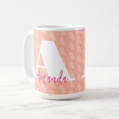 Coral Pink Initial White Letter Script Designer Kaffeetasse (Vorderseite Links)