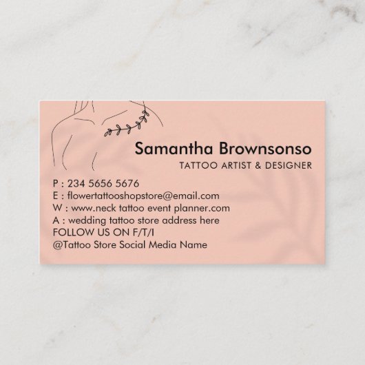 Coral Pink Juwelen und Collar Bone Tattoo Visitenkarte (Rückseite)