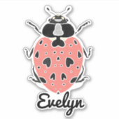 Coral Pink Ladybug mit Namensaufkleber Aufkleber (Vorderseite)