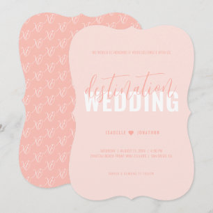 Coral Pink Moderne Hochzeit in Urlaubsort Einladun Einladung