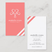 Coral Pink Modernes Herz und Wirbel Visitenkarte (Vorne/Hinten)