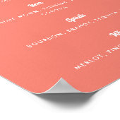 Coral Pink Modernes Skript Hochzeitsmenü Bar Poster (Ecke)