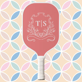 Coral Pink Monogram Initial Girly Classic Crest Pickleball Schläger