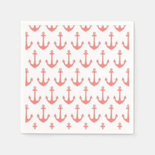 Coral Pink Nautical Anchor Muster Serviette