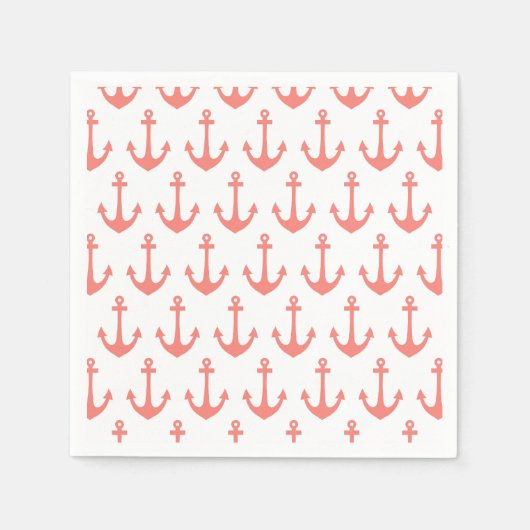 Coral Pink Nautical Anchor Muster Serviette (Vorderseite)