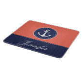 Coral Pink Navy Blue Anchor Custom Text Schneidebrett (Ecke)
