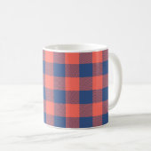 Coral Pink Navy Blue Square Rectangle Muster Kaffeetasse (VorderseiteRechts)