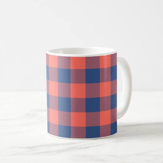 Coral Pink Navy Blue Square Rectangle Muster Kaffeetasse (VorderseiteRechts)