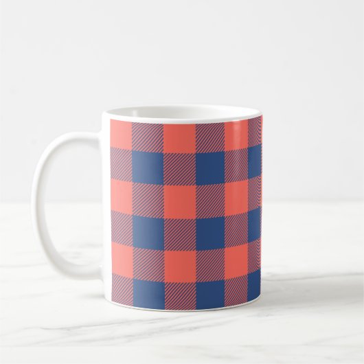 Coral Pink Navy Blue Square Rectangle Muster Kaffeetasse (Links)