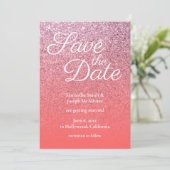 Coral Pink Ombre Glitzer Save the Date Einladung (Stehend Vorderseite)