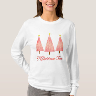 Coral Pink Ombre Muster Moderne Weihnachtsbäume T-Shirt