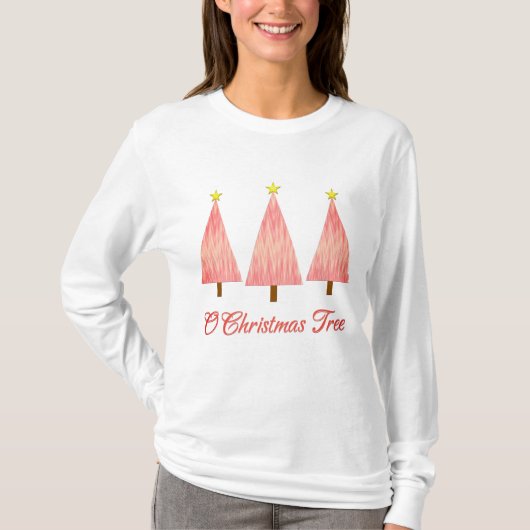 Coral Pink Ombre Muster Moderne Weihnachtsbäume T-Shirt (Vorderseite)