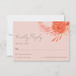 Coral Pink Orange Blush Floral Wedding RSVP Card Karte