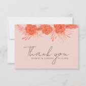 Coral Pink Orange Floral Script Wedding Dankeskarte (Vorderseite)